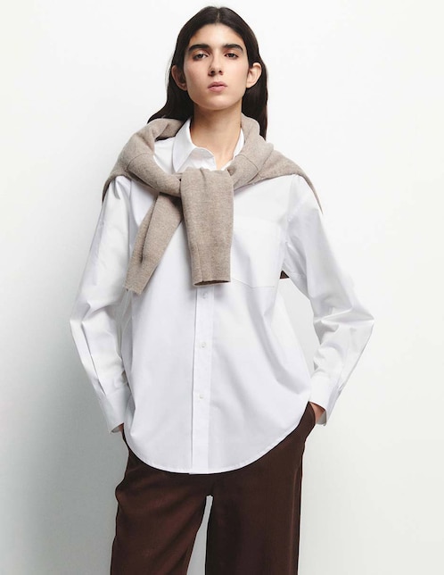 Camiseta Sfera cuello camisero escote medio manga larga de algodón