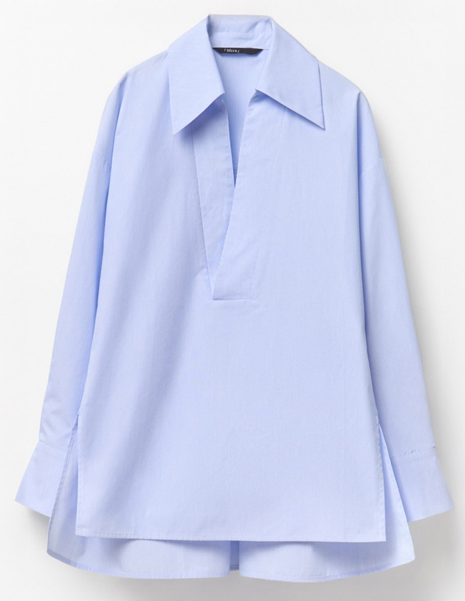 Camiseta cuello camisero escote con cuello manga larga de algodón 5